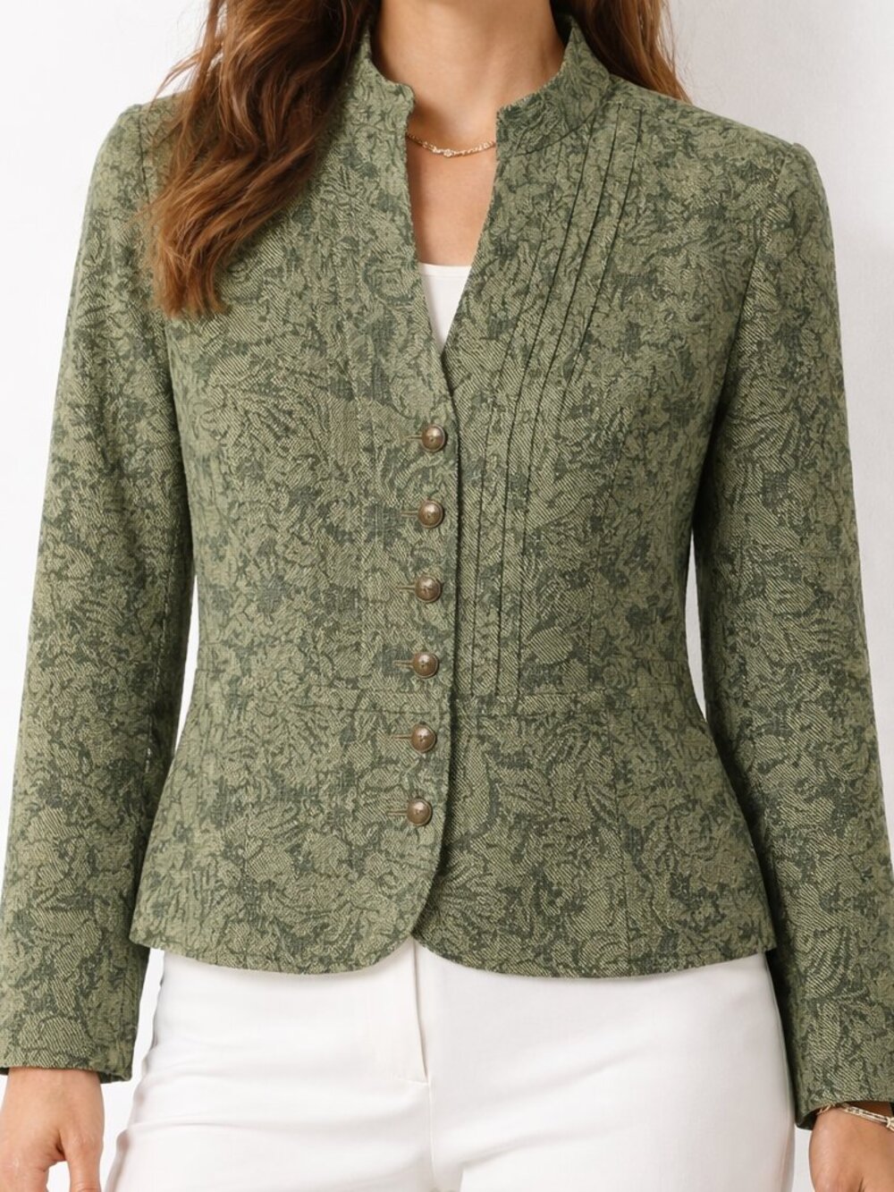 Coldwater Creek Green Floral Tweed VTG Blazer | Jacquard Button Front [size 16]